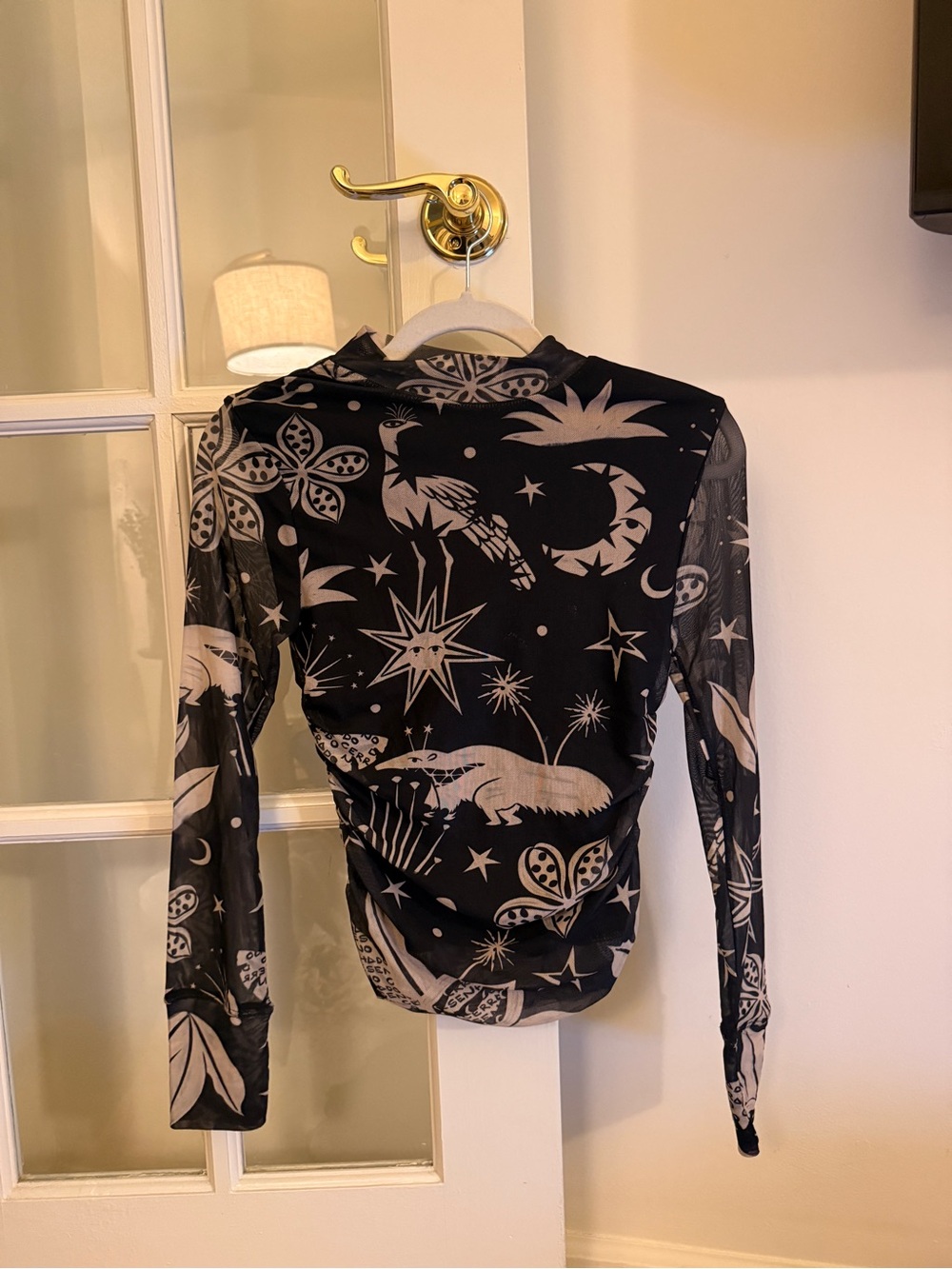 FARM Rio Long-Sleeve Celestial Print Top - Black/Cream
